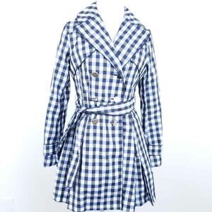 NEW Laundry Shelli Segal Rain Coat Water Resistant Gingham Blue Gray XS XSMALL